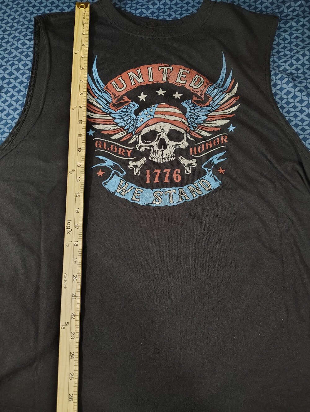 Patriotic Skull Graphic Tee - Black / Red / Blue - Picture 4 of 8